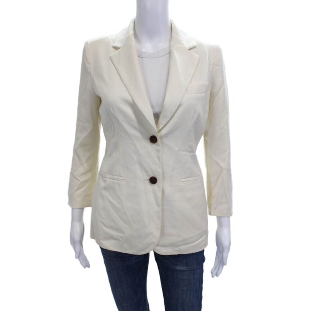 Tailor Made Womens Ivory Wool Pant Suit Blazer 3/4 Sleeve Solid Size 6